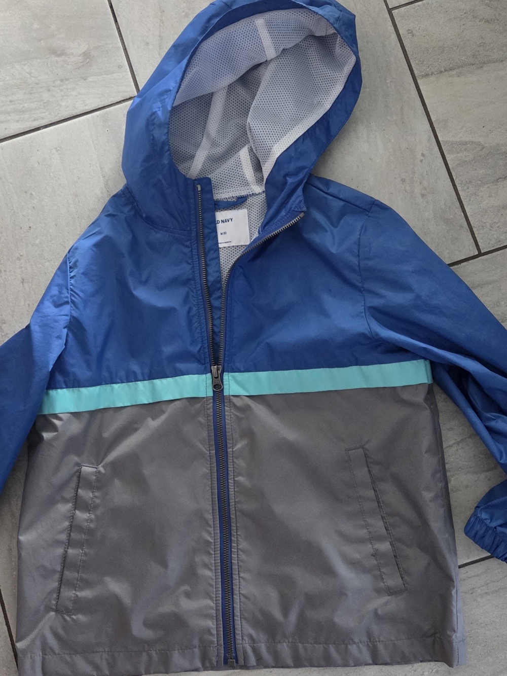 Old Navy Blue, Aqua & Gray Kids' Hooded Rain Jacket